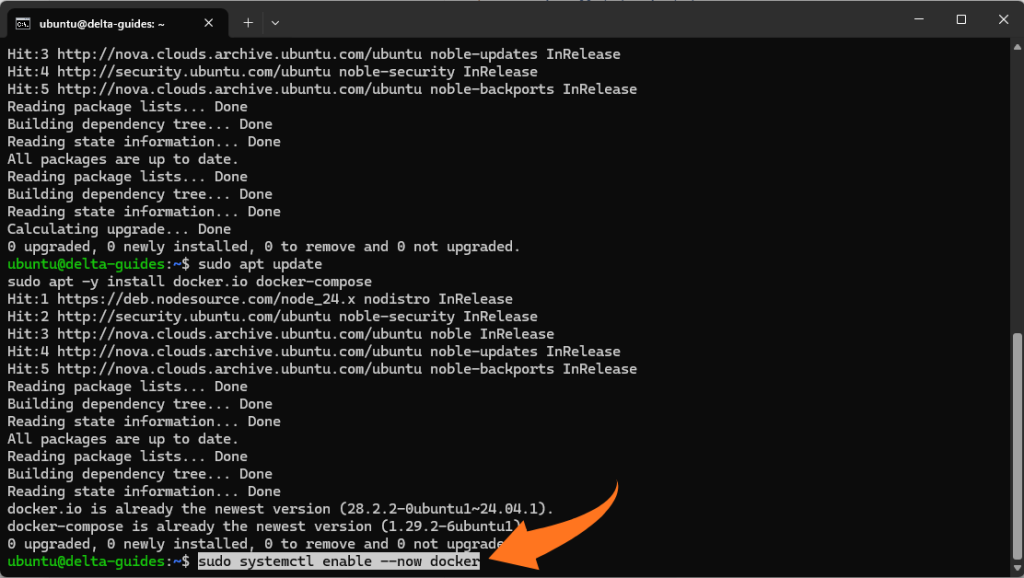Активирайте стартирането на Docker при зареждане на системата