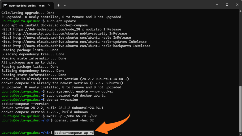 Стартирайте контейнера n8n с помощта на Docker Compose