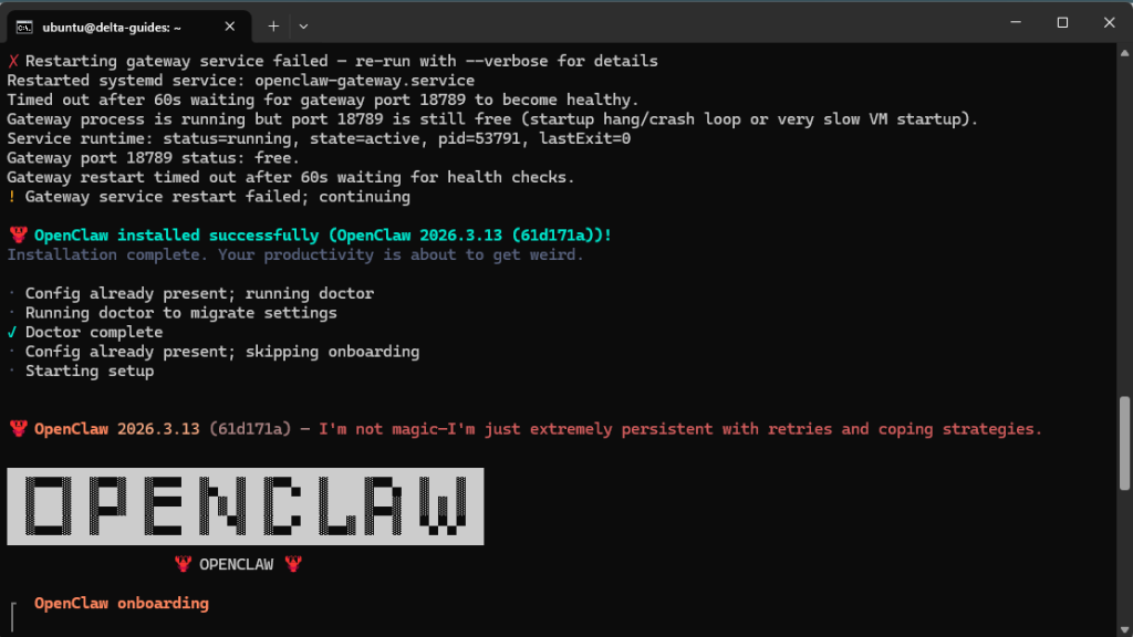 Успешна инсталация на OpenClaw