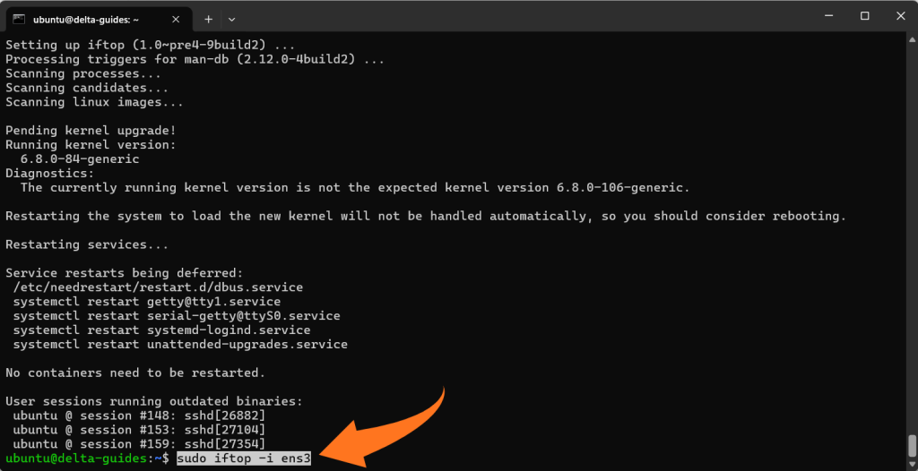 Изпълнение на iftop