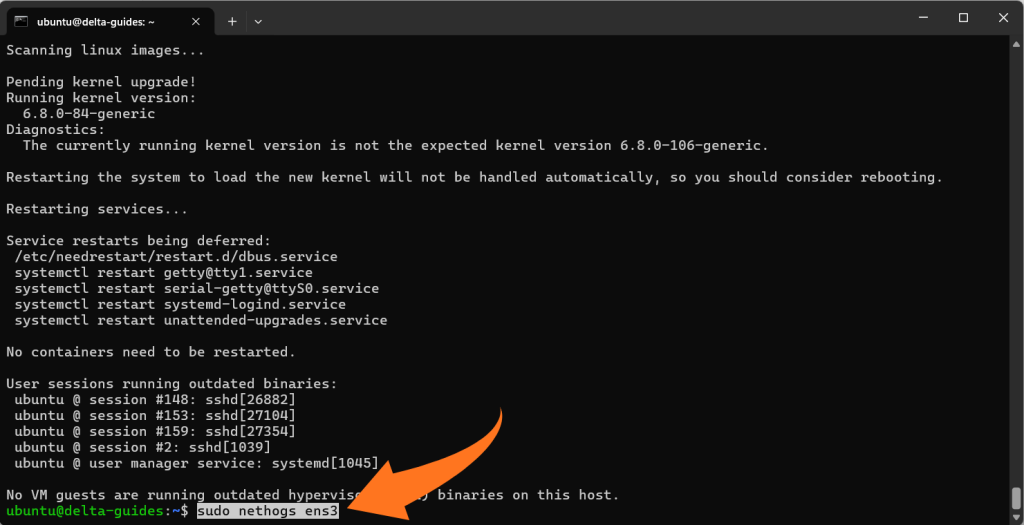 Изпълнение на nethogs