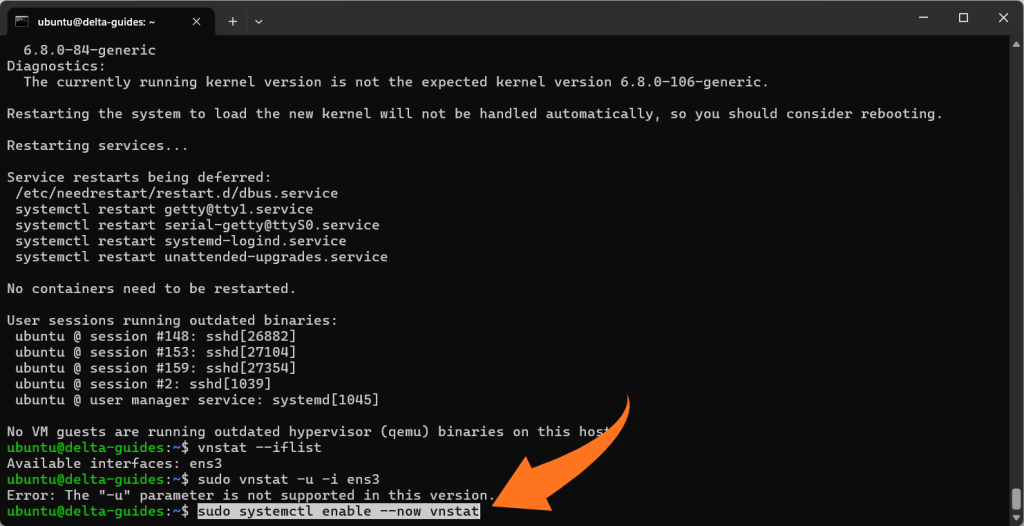 Активиране и стартиране на услугата vnStat