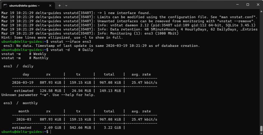 vnstat отчети за използване