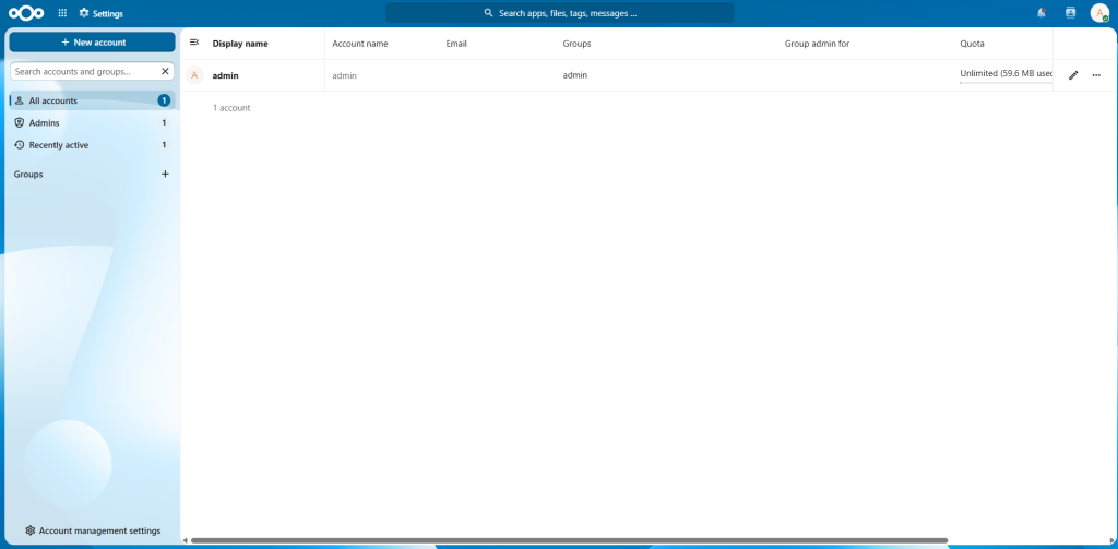 Отворете Nextcloud и влезте като администратор